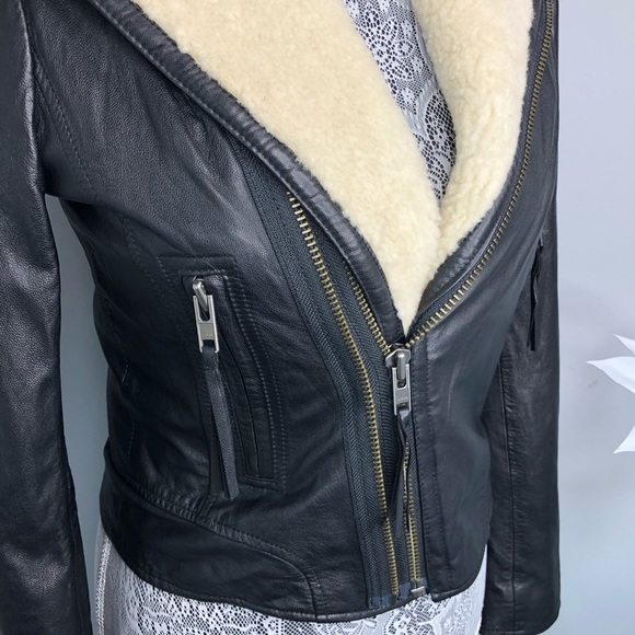 Joie Leather & Shearling Jacket (Ailey e) - Picture 6 of 14